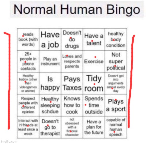 Normal human bingo | image tagged in normal human bingo | made w/ Imgflip meme maker