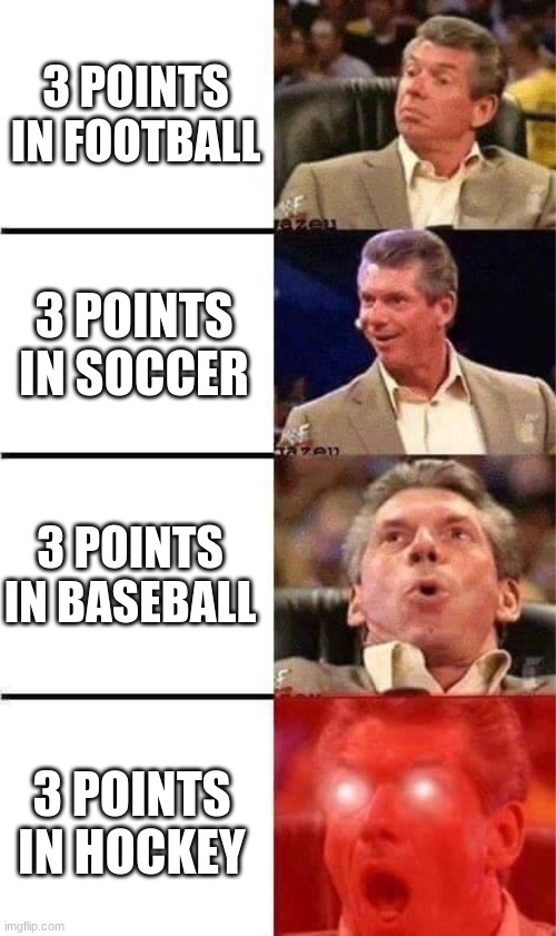 rangers better win this season... | 3 POINTS IN FOOTBALL; 3 POINTS IN SOCCER; 3 POINTS IN BASEBALL; 3 POINTS IN HOCKEY | image tagged in vince mcmahon reaction w/glowing eyes | made w/ Imgflip meme maker