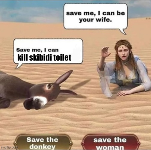 A donkey and a girl | kill skibidi toilet | image tagged in a donkey and a girl | made w/ Imgflip meme maker