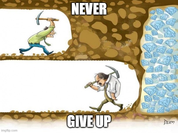 Never give up | NEVER; GIVE UP | image tagged in never give up | made w/ Imgflip meme maker