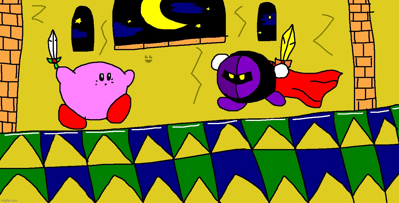 Kirby vs meta knight | image tagged in drawing,kirby | made w/ Imgflip meme maker