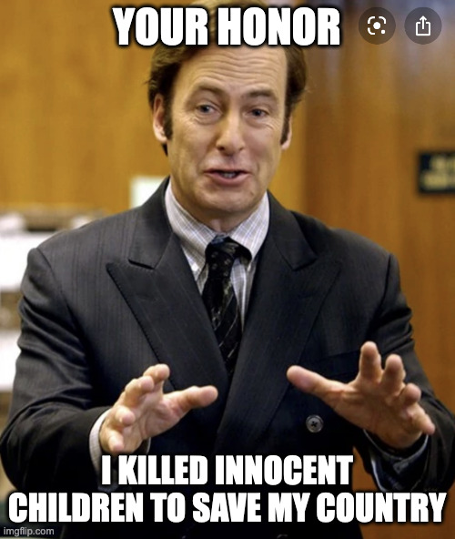 Your Honor, | YOUR HONOR I KILLED INNOCENT CHILDREN TO SAVE MY COUNTRY | image tagged in your honor | made w/ Imgflip meme maker