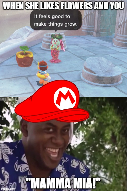 Super Mario Odyssey | WHEN SHE LIKES FLOWERS AND YOU; "MAMMA MIA!" | image tagged in gaming,mario | made w/ Imgflip meme maker