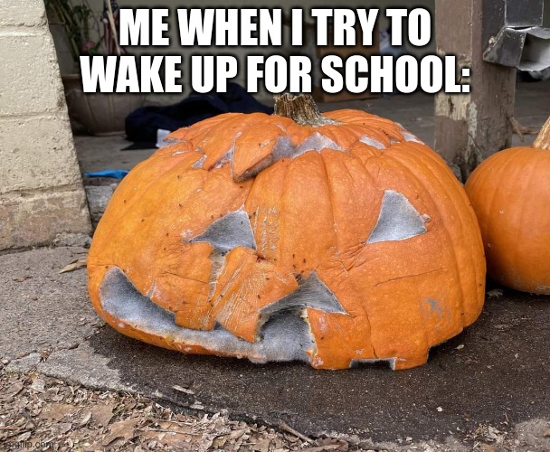 rotten jack o lantern | ME WHEN I TRY TO WAKE UP FOR SCHOOL: | image tagged in relatable memes,school,funny,relatable | made w/ Imgflip meme maker