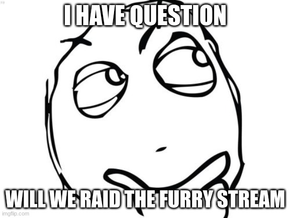 Question Rage Face | I HAVE QUESTION; WILL WE RAID THE FURRY STREAM | image tagged in memes,question rage face | made w/ Imgflip meme maker