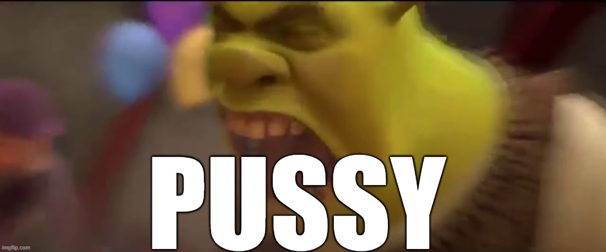 Shrek Screaming | PUSSY | image tagged in shrek screaming | made w/ Imgflip meme maker