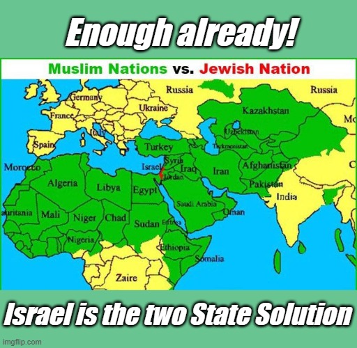 Israel is about the same size as New Jersey, and people believe Israel should be made smaller? | Enough already! Israel is the two State Solution | image tagged in two state solution,israel,hamas,jewish | made w/ Imgflip meme maker