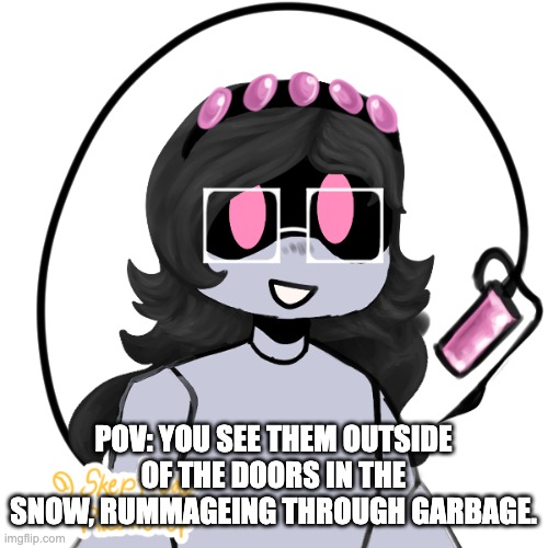 POV: YOU SEE THEM OUTSIDE OF THE DOORS IN THE SNOW, RUMMAGEING THROUGH GARBAGE. | made w/ Imgflip meme maker