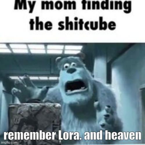 my mom finding the shitcube | remember Lora. and heaven | image tagged in my mom finding the shitcube | made w/ Imgflip meme maker