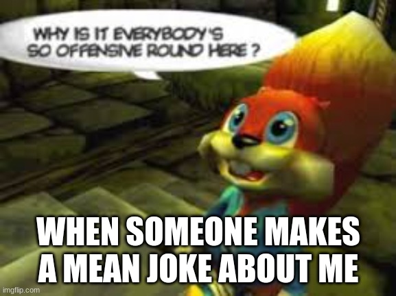 I'm (hopefully) not the only person that felt this way. | WHEN SOMEONE MAKES A MEAN JOKE ABOUT ME | image tagged in why does everyone have to be so offensive around here | made w/ Imgflip meme maker