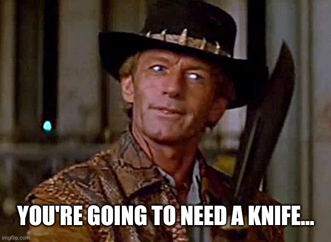 Crocodile Dundee Knife | YOU'RE GOING TO NEED A KNIFE... | image tagged in crocodile dundee knife | made w/ Imgflip meme maker
