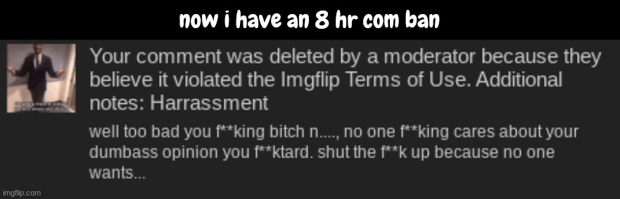 did literally everyone completely ignore the meme it was commented on | now i have an 8 hr com ban | made w/ Imgflip meme maker