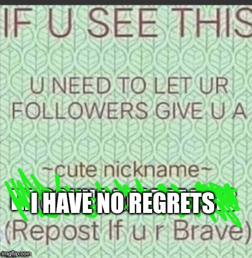 Do it. | I HAVE NO REGRETS | image tagged in cute nickname | made w/ Imgflip meme maker