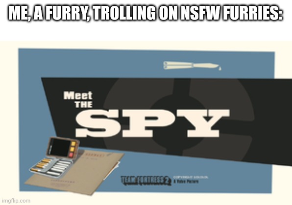 Meet the Spy | ME, A FURRY, TROLLING ON NSFW FURRIES: | image tagged in meet the spy | made w/ Imgflip meme maker