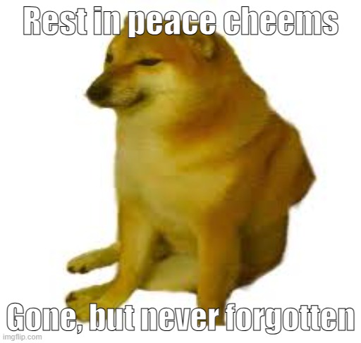 crying cheems | Rest in peace cheems; Gone, but never forgotten | image tagged in crying cheems | made w/ Imgflip meme maker