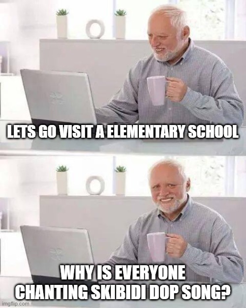Its annoying af | LETS GO VISIT A ELEMENTARY SCHOOL; WHY IS EVERYONE CHANTING SKIBIDI DOP SONG? | image tagged in memes,hide the pain harold | made w/ Imgflip meme maker
