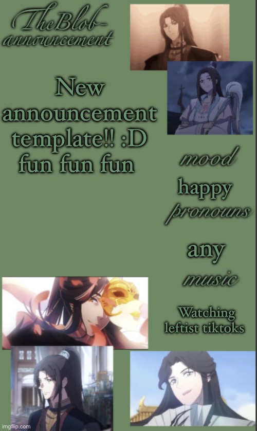 themed on my special interest :] | New announcement template!! :D fun fun fun; happy; any; Watching leftist tiktoks | image tagged in theblob- tgcf themed announcement | made w/ Imgflip meme maker