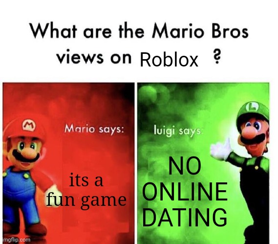 Something random | Roblox; its a fun game; NO ONLINE DATING | image tagged in mario bros views | made w/ Imgflip meme maker