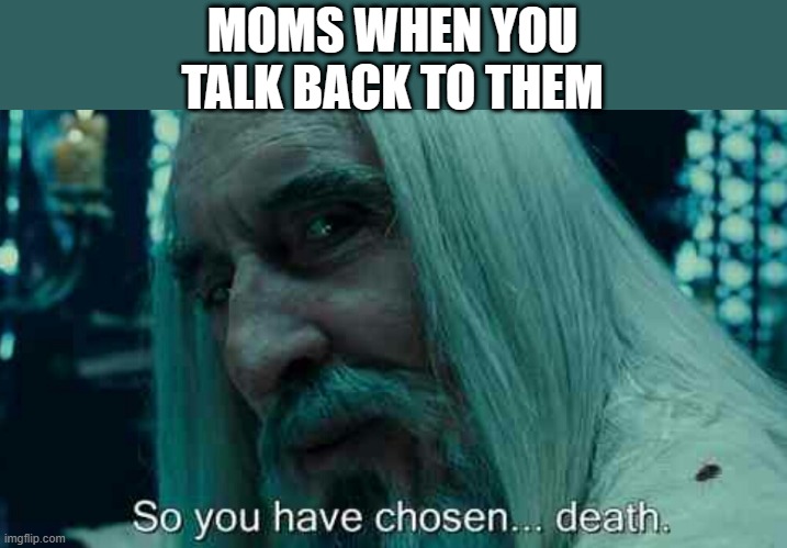 So you have chosen death | MOMS WHEN YOU TALK BACK TO THEM | image tagged in so you have chosen death | made w/ Imgflip meme maker