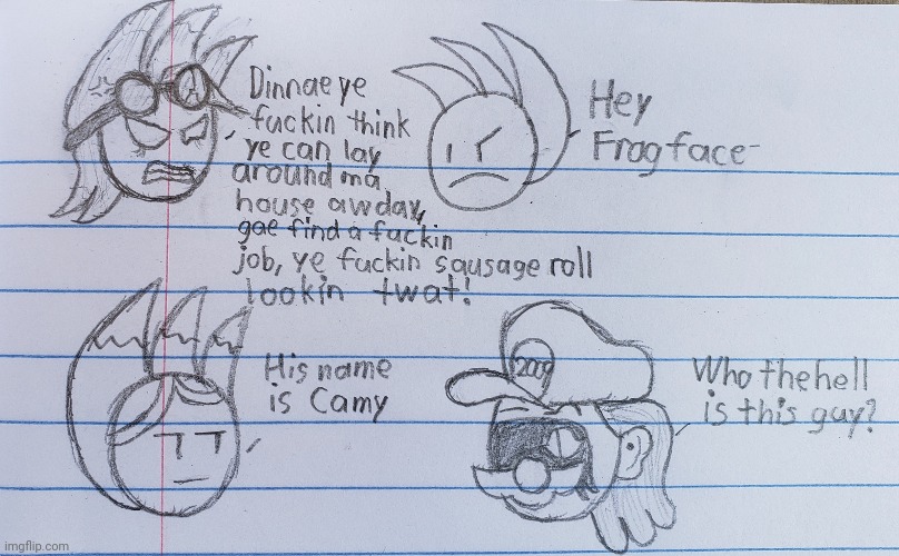 Goofy ahh doodle in class: Not him again! (ft. Camy) | image tagged in school,class,drawing | made w/ Imgflip meme maker