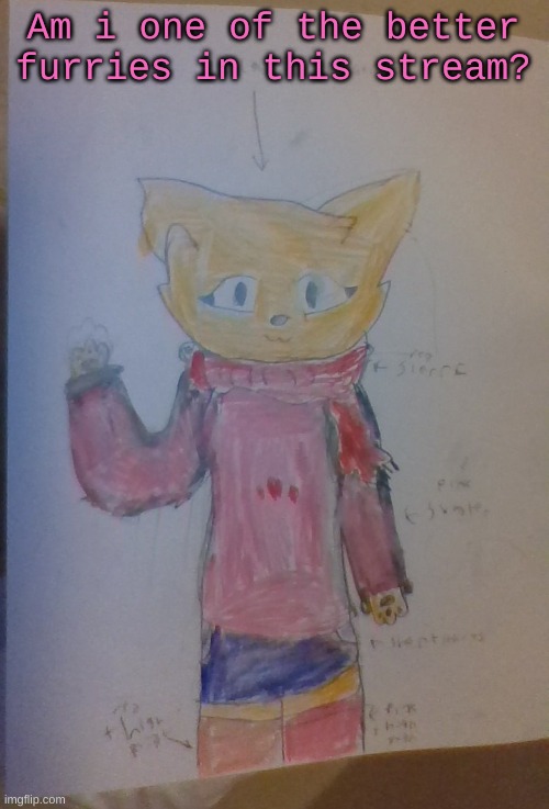 Scarf (Alt Casual Outfit) (Drawn By Scarf) | Am i one of the better furries in this stream? | image tagged in scarf alt casual outfit drawn by scarf | made w/ Imgflip meme maker