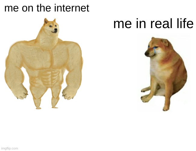 Buff Doge vs. Cheems Meme | me on the internet; me in real life | image tagged in memes,buff doge vs cheems | made w/ Imgflip meme maker
