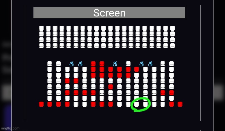 The seats circled in green will be mine and my friends seats for the FNAF MOVIE | Screen | image tagged in fnaf,five nights at freddys,fnaf movie,cinema,movie theater | made w/ Imgflip meme maker