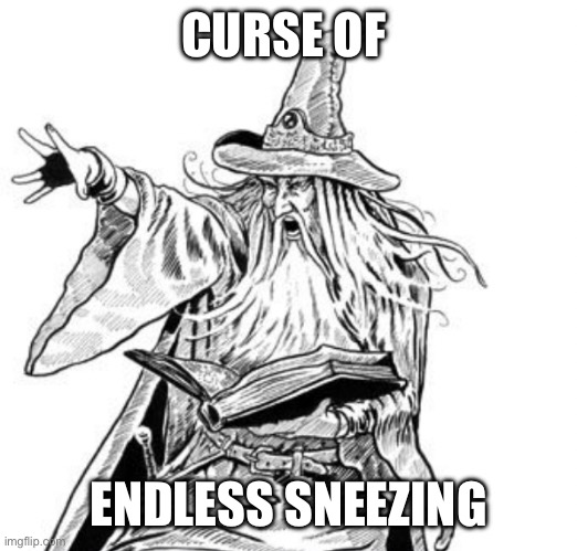 wizard casting a spell | CURSE OF; ENDLESS SNEEZING | image tagged in wizard casting a spell | made w/ Imgflip meme maker