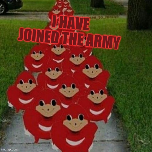 Ugandan knuckles army | I HAVE JOINED THE ARMY | image tagged in ugandan knuckles army | made w/ Imgflip meme maker
