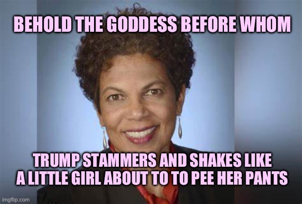 Goddess Chutkan | BEHOLD THE GODDESS BEFORE WHOM; TRUMP STAMMERS AND SHAKES LIKE A LITTLE GIRL ABOUT TO TO PEE HER PANTS | image tagged in tanya chutkan | made w/ Imgflip meme maker