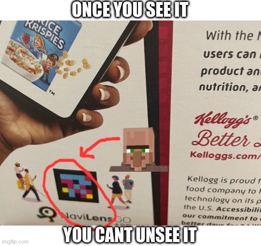 villager on a cereal box | ONCE YOU SEE IT; YOU CANT UNSEE IT | image tagged in minecraft villagers,cereal,what | made w/ Imgflip meme maker