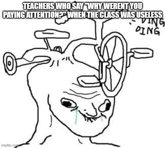 wojak | TEACHERS WHO SAY "WHY WERENT YOU PAYING ATTENTION?" WHEN THE CLASS WAS USELESS | image tagged in wojak | made w/ Imgflip meme maker