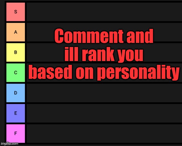 Tier List | Comment and ill rank you based on personality | image tagged in tier list | made w/ Imgflip meme maker