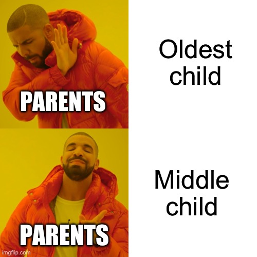 Drake Hotline Bling Meme | Oldest child Middle child PARENTS PARENTS | image tagged in memes,drake hotline bling | made w/ Imgflip meme maker