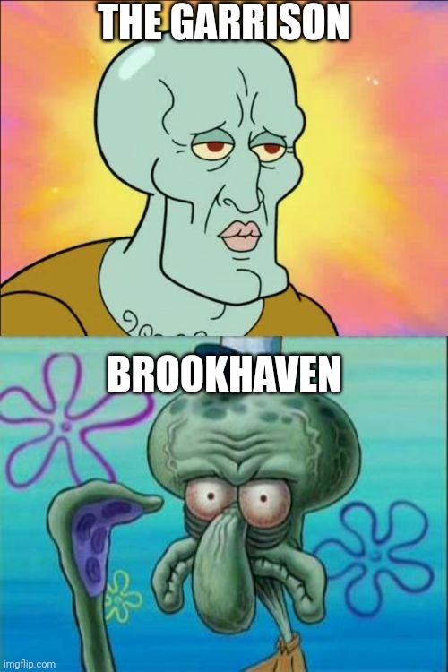 Squidward Meme | THE GARRISON; BROOKHAVEN | image tagged in memes,squidward | made w/ Imgflip meme maker