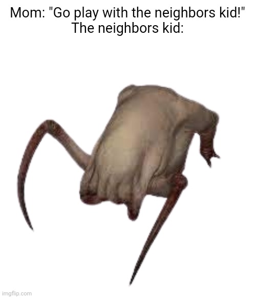 I can just hear you he screams... | Mom: "Go play with the neighbors kid!"
The neighbors kid: | image tagged in headcrab,neighbors kid | made w/ Imgflip meme maker