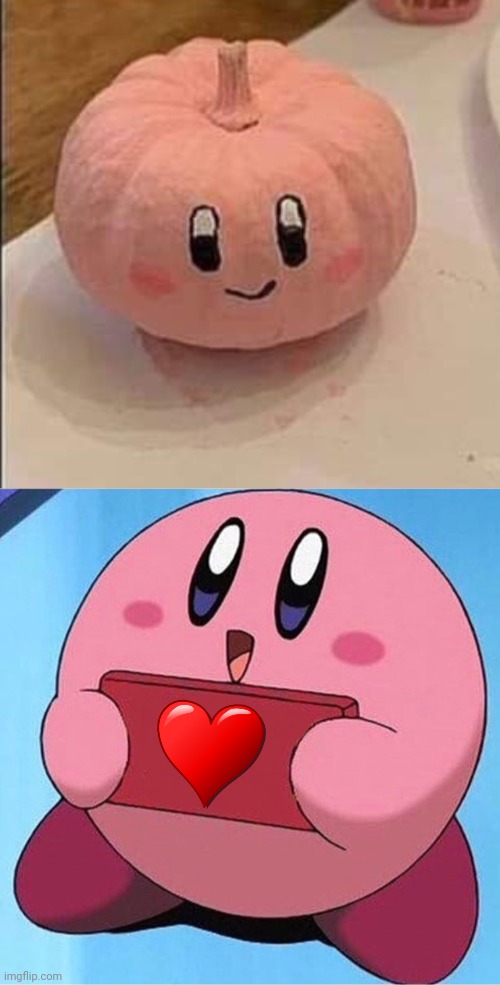 KIRBY LIKES IT | image tagged in kirby holding a sign,kirby,pumpkin | made w/ Imgflip meme maker