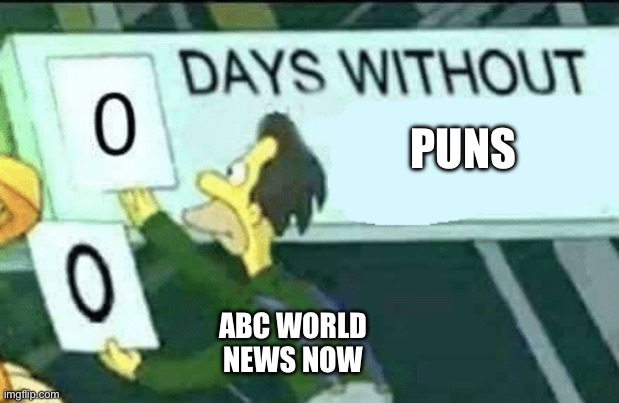 F*#K You Andrew Dymburt | PUNS; ABC WORLD NEWS NOW | image tagged in 0 days without lenny simpsons,tv,television,abc,news anchor | made w/ Imgflip meme maker