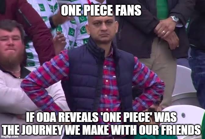 One piece fans if oda reveals | ONE PIECE FANS; IF ODA REVEALS 'ONE PIECE' WAS THE JOURNEY WE MAKE WITH OUR FRIENDS | image tagged in disappointed man | made w/ Imgflip meme maker