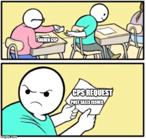 SIGNED CSP; CPS REQUEST; POST SALES ISSUES | made w/ Imgflip meme maker