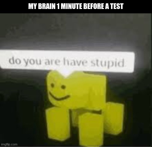 Brain not Braining | MY BRAIN 1 MINUTE BEFORE A TEST | image tagged in do you are have stupid,school,high school,college,middle school | made w/ Imgflip meme maker