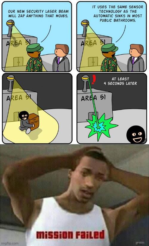 Area 51 failure | image tagged in mission failed,area 51,comic,thief,memes,top secret | made w/ Imgflip meme maker