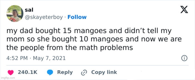 "What is the total number of mangoes they have?" | made w/ Imgflip meme maker