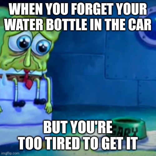 Gary Come Home | WHEN YOU FORGET YOUR WATER BOTTLE IN THE CAR; BUT YOU'RE TOO TIRED TO GET IT | image tagged in gary come home,water,cars,car,stuck,water bottle | made w/ Imgflip meme maker