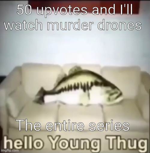Why do high, I don't know | 50 upvotes and I'll watch murder drones; The entire series | image tagged in hello young thug | made w/ Imgflip meme maker