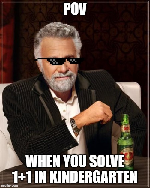 The Most Interesting Man In The World Meme | POV; WHEN YOU SOLVE 1+1 IN KINDERGARTEN | image tagged in memes,the most interesting man in the world | made w/ Imgflip meme maker