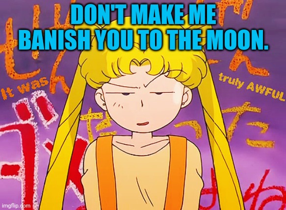 Sailor Moon It was truly awful | DON'T MAKE ME BANISH YOU TO THE MOON. | image tagged in sailor moon it was truly awful | made w/ Imgflip meme maker