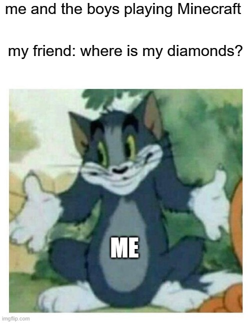 It definitely wasn't me | me and the boys playing Minecraft; my friend: where is my diamonds? ME | image tagged in idk tom template | made w/ Imgflip meme maker
