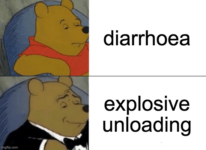 Tuxedo Winnie The Pooh | diarrhoea; explosive unloading | image tagged in memes,tuxedo winnie the pooh | made w/ Imgflip meme maker