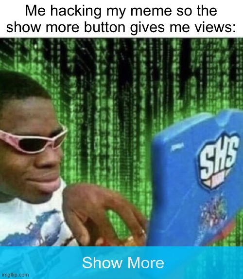 Image Title | Me hacking my meme so the show more button gives me views: | image tagged in ryan beckford,hacking | made w/ Imgflip meme maker